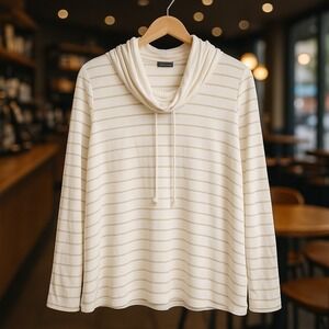 Chelsea & Theodore White Striped Cowl Neck Top XXL Built-In Tank Soft...